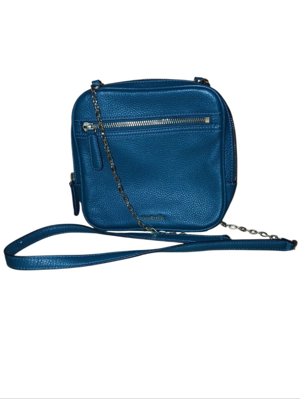 Vera Bradley Teal Blue Pebbled Leather Crossbody with Chain Accent